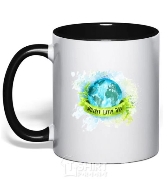 Mug with a colored handle Mother Earth day black фото