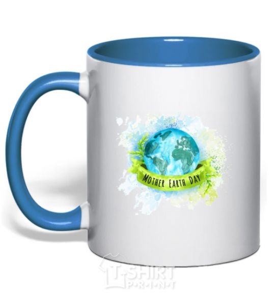Mug with a colored handle Mother Earth day royal-blue фото