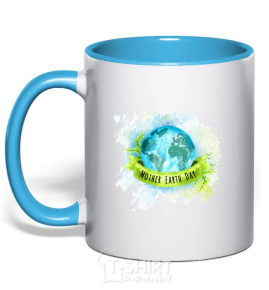 Чашка с цветной ручкой Mother Earth day Голубой фото