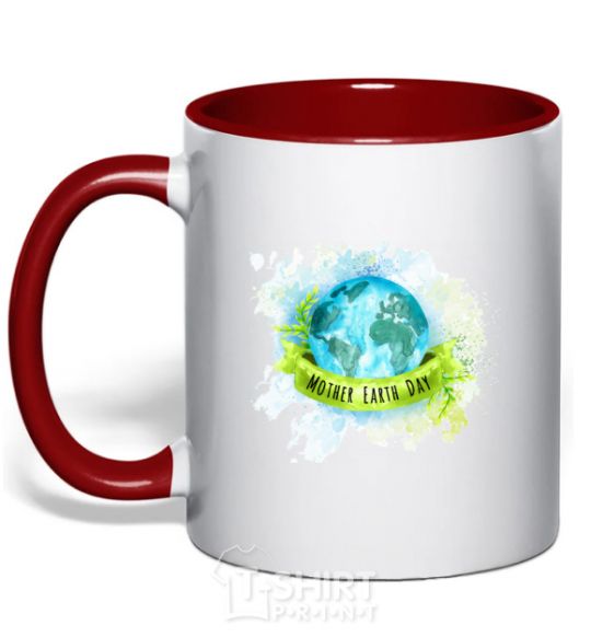 Mug with a colored handle Mother Earth day red фото