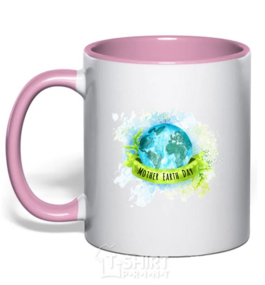 Mug with a colored handle Mother Earth day light-pink фото