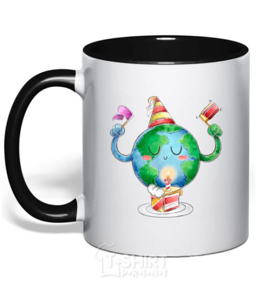 Mug with a colored handle Happy Earth Day black фото