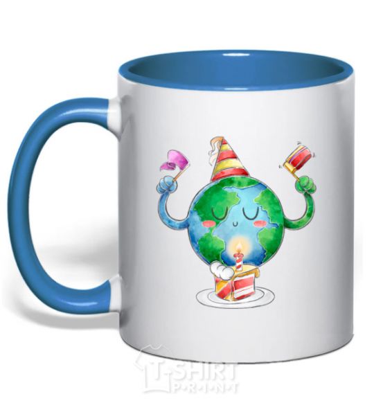 Mug with a colored handle Happy Earth Day royal-blue фото