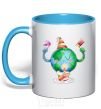 Mug with a colored handle Happy Earth Day sky-blue фото