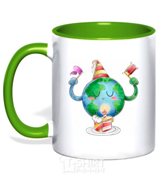 Mug with a colored handle Happy Earth Day kelly-green фото