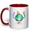 Mug with a colored handle Happy Earth Day red фото