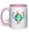 Mug with a colored handle Happy Earth Day light-pink фото