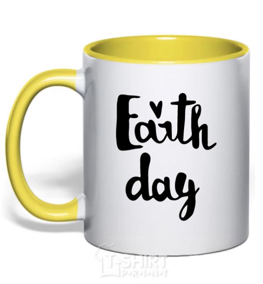 Mug with a colored handle Earth Day yellow фото