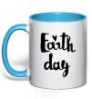 Mug with a colored handle Earth Day sky-blue фото