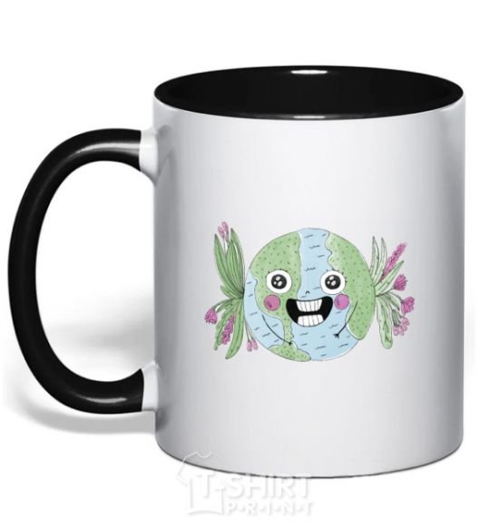 Mug with a colored handle Fun Earth Daу black фото