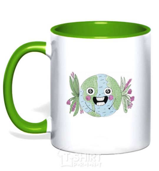 Mug with a colored handle Fun Earth Daу kelly-green фото