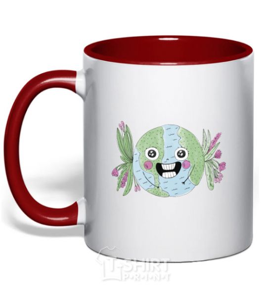 Mug with a colored handle Fun Earth Daу red фото