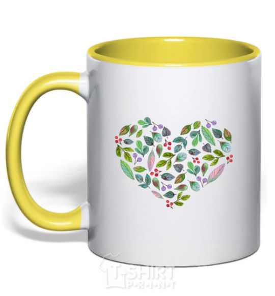 Mug with a colored handle Earth day heart yellow фото
