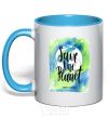 Mug with a colored handle Save the planet Mother Earth day sky-blue фото