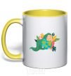 Mug with a colored handle Happy Earth Day V.1 yellow фото