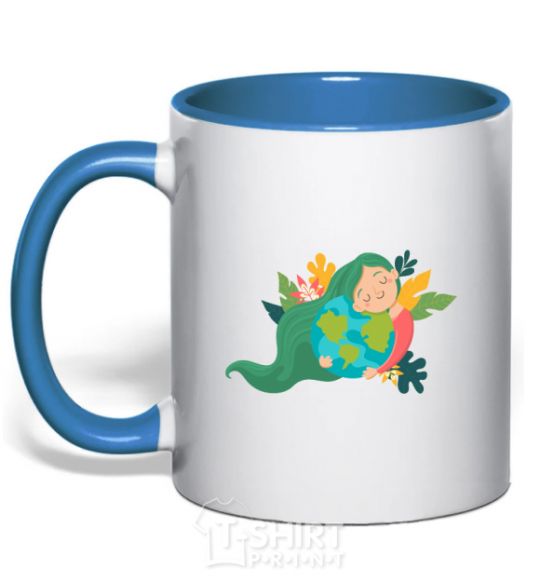 Mug with a colored handle Happy Earth Day V.1 royal-blue фото