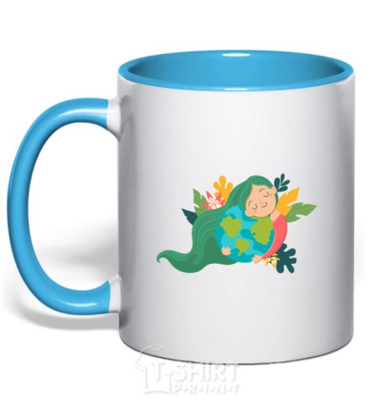 Mug with a colored handle Happy Earth Day V.1 sky-blue фото