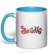 Mug with a colored handle Believe sky-blue фото