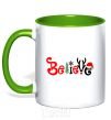 Mug with a colored handle Believe kelly-green фото