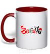 Mug with a colored handle Believe red фото