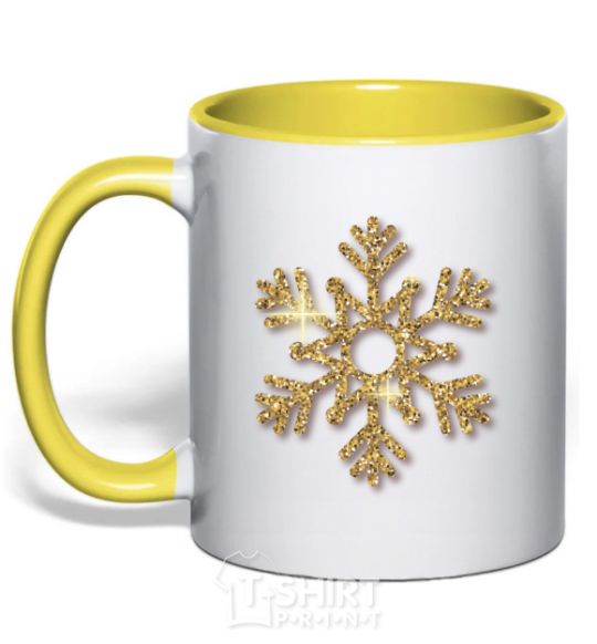 Mug with a colored handle A golden snowflake yellow фото