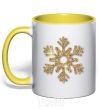 Mug with a colored handle A golden snowflake yellow фото