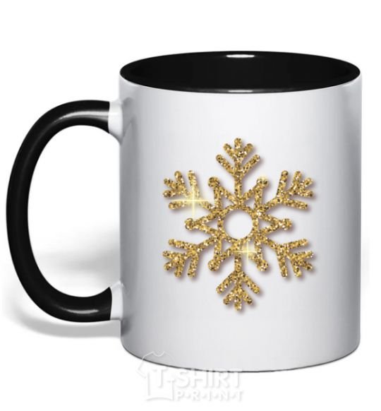 Mug with a colored handle A golden snowflake black фото
