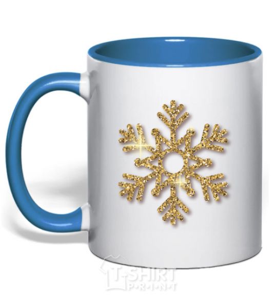 Чашка с цветной ручкой Золотая снежинка Ярко-синий фото