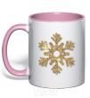 Mug with a colored handle A golden snowflake light-pink фото