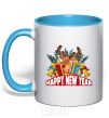 Mug with a colored handle Happy new year little deer sky-blue фото