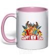 Mug with a colored handle Happy new year little deer light-pink фото