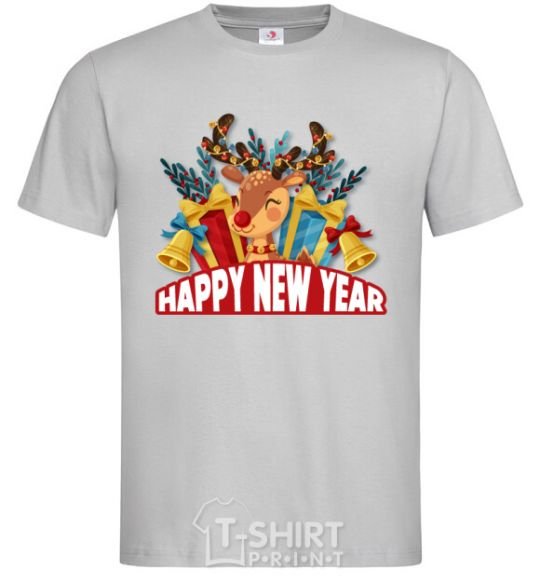 Men's T-Shirt Happy new year little deer grey фото