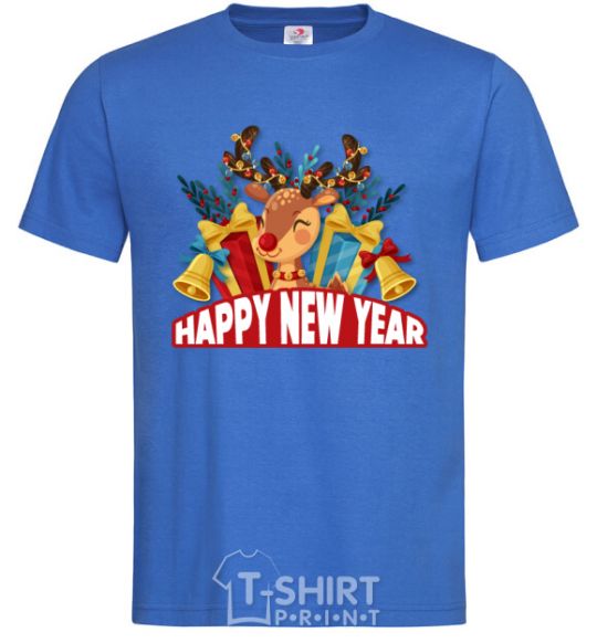 Men's T-Shirt Happy new year little deer royal-blue фото