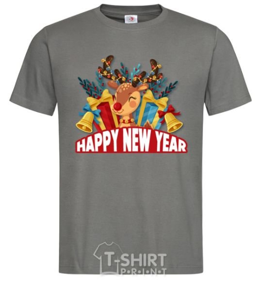 Men's T-Shirt Happy new year little deer dark-grey фото