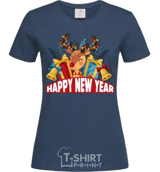 Женская футболка Happy new year little deer Темно-синий фото