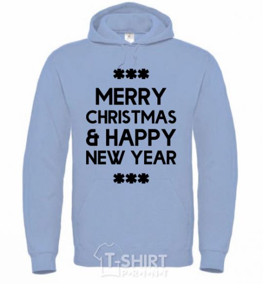 Men`s hoodie Merry Сhristmas and HNY sky-blue фото