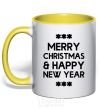 Mug with a colored handle Merry Сhristmas and HNY yellow фото