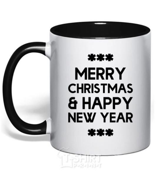 Mug with a colored handle Merry Сhristmas and HNY black фото