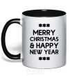 Mug with a colored handle Merry Сhristmas and HNY black фото