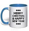 Mug with a colored handle Merry Сhristmas and HNY royal-blue фото