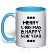 Mug with a colored handle Merry Сhristmas and HNY sky-blue фото