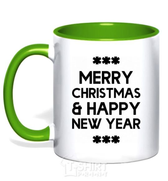 Mug with a colored handle Merry Сhristmas and HNY kelly-green фото