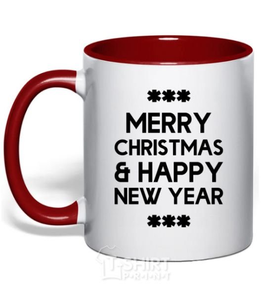 Mug with a colored handle Merry Сhristmas and HNY red фото