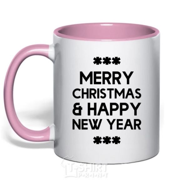 Mug with a colored handle Merry Сhristmas and HNY light-pink фото