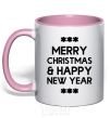 Mug with a colored handle Merry Сhristmas and HNY light-pink фото