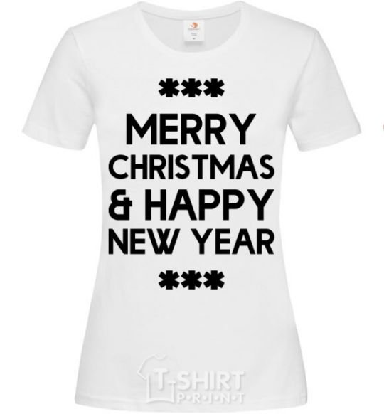 Women's T-shirt Merry Сhristmas and HNY White фото