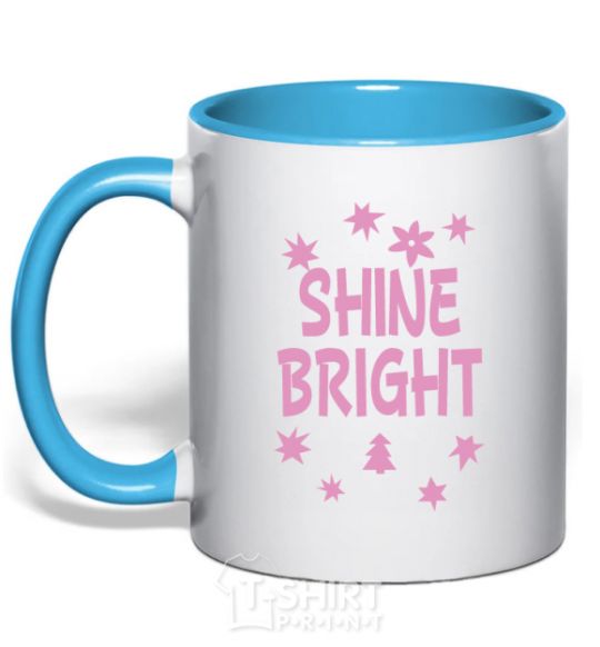Mug with a colored handle Shine bright winter sky-blue фото