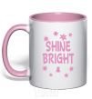 Mug with a colored handle Shine bright winter light-pink фото