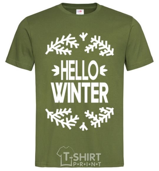 Мужская футболка Hello winter Оливковый фото
