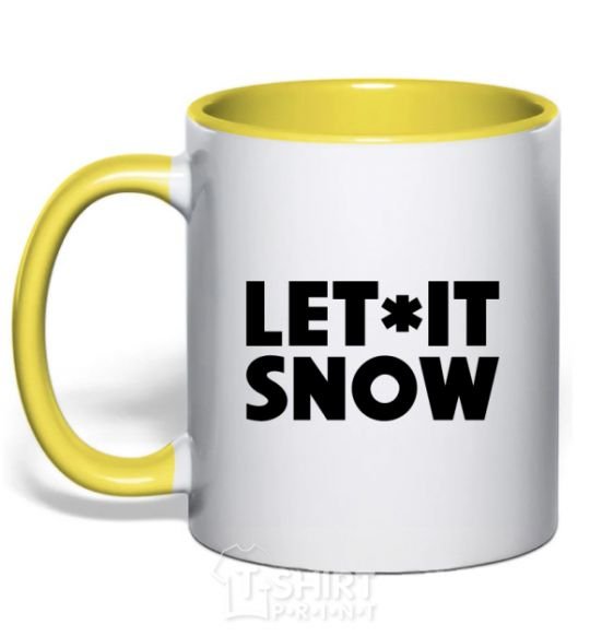 Mug with a colored handle Let it snow text yellow фото